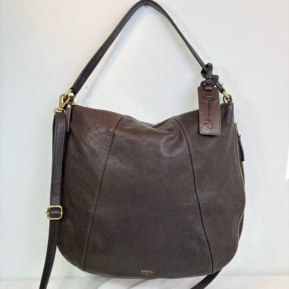Fossil Handbags - FOSSIL Gwen Hobo Expandable Leather and Suede Large Crossbody Shoulder Bag Purse